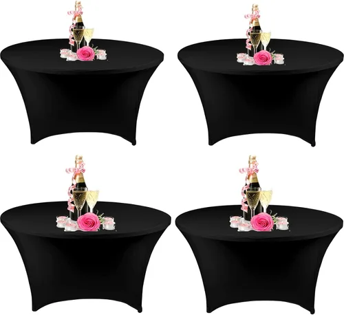 SSYAQRA Paquete de 4 manteles de elastano color negro de 60 unidades, 5 pies y 60 pulgadas, color negro, redondo, elástico, para fiestas, bodas,