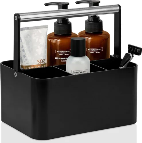 BYUNER Organizador de Ducha Negro Portátil: Organizador de Baño de Plástico para Encimera, Organizador de Limpieza con Asa, Cesta de Ducha Rígida