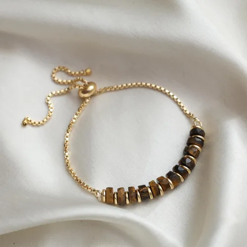 Miniatura 79 de Natural Heishi Beads With Spacers Slider Bracelet Gemstone Healing Jewelry With 14k Yellow Gold Plated 8- Inch Adjustable Length