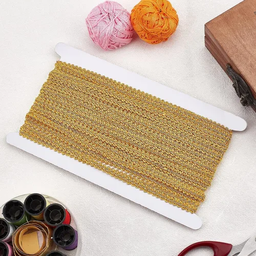 Miniatura 6 de FINGERINSPIRE 14 yardas de ribete de encaje de trenza metálica, cinta de encaje de ciempiés dorada con patrón de flores ribete de gimp decorado