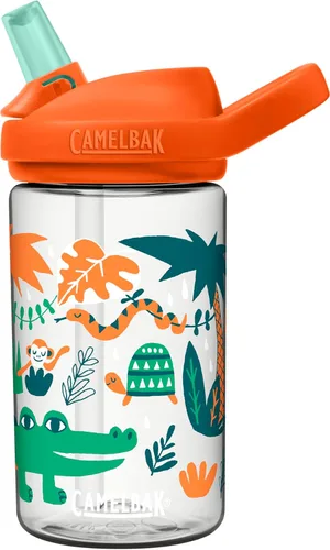 CamelBak Eddy+ Kids Water Bottle with Bite Valve Straw, Leak‑Resistant Easy‑Sip Design for Everyday Hydration, 14oz | Kids Naranja animales de la