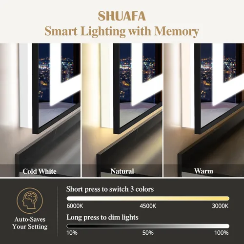 Miniatura 3 de Espejo de baño LED de 24 x 32 pulgadas con luces, espejo de tocador de baño con marco negro con luz frontal + retroiluminación para pared, vidrio