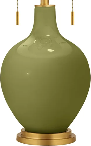 Miniatura 3 de Color + Plus Toby - Lámpara de mesa de cristal moderna de 28 pulgadas de alto, cadena de tirón, acabado de latón verde y dorado, tela única