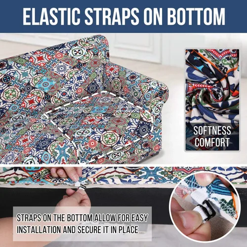 Miniatura 4 de hyha Funda para sofá, diseño floral, elástica, estampada, 4 piezas, fundas para sofá de 3 cojines separados, protector de muebles lavable para Beige