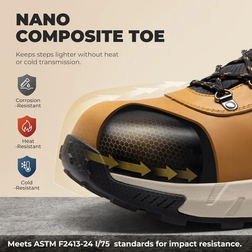 Miniatura 3 de NORTIV 8 Botas de trabajo compuestas para hombre, botas de trabajo antifatiga, impermeables, ligeras, antideslizantes, ASTM F2412-24 para Marrón