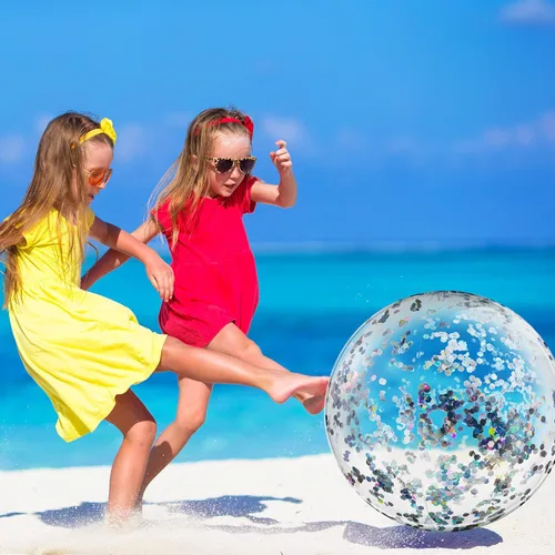 Miniatura 2 de Civaner 10 bolas inflables de playa con purpurina de 16 pulgadas, bola grande de confeti brillante para piscina, globo inflable transparente