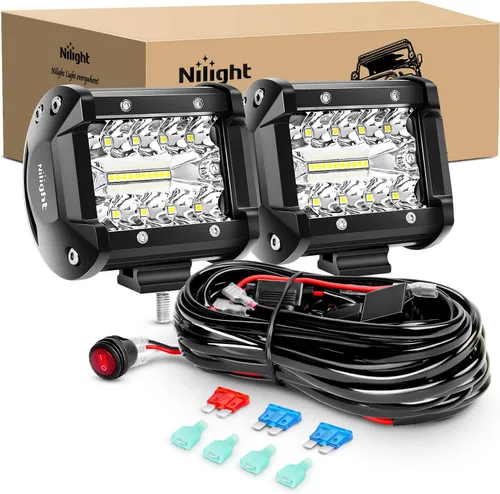Miniatura 5 de Nilight ZH411-A 12 pulgadas, 12 pulgadas, 300 W, triple fila de inundación, combo de 30000 lm, luces LED todoterreno y barra de luz LED, 2 unids 60