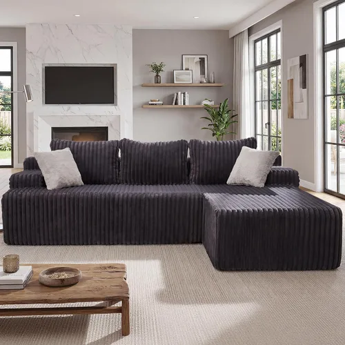 Miniatura 16 de Seccional modular: asiento de nube en forma de L con espuma viscoelástica, muebles de sala de estar convertibles de 3 asientos, diván de gran Negro