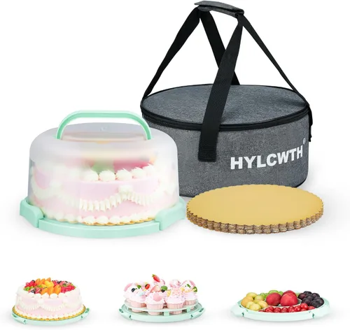 Porta pasteles con tapa y asa, soporte para pasteles sin BPA con tapa para portador de pasteles redondo de 10 pulgadas con 10 tableros redondos