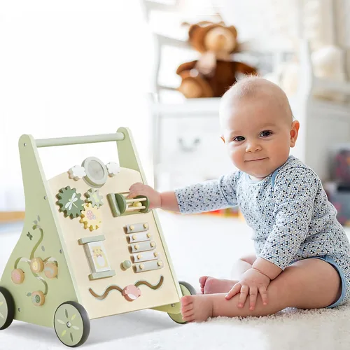 Miniatura 6 de Andador de bebé de madera Beright Push and Pull Andador de aprendizaje con múltiples actividades para niños, juguete de centro de actividades que