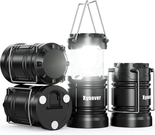 Miniatura 9 de Paquete de 4 linternas solares para campamento, LED recargables con batería USB/solar/AA, base magnética, gancho para colgar, plegable, impermeable
