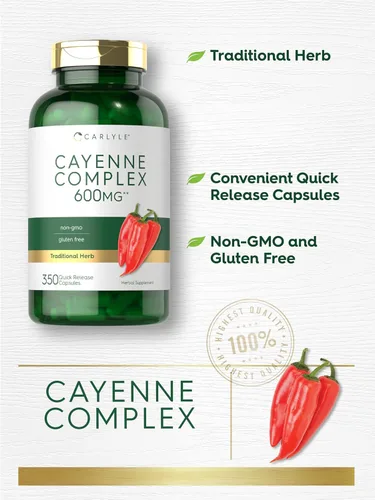 Miniatura 4 de Carlyle Cápsulas de pimienta de cayena 350 píldoras Suplemento de extracto sin OMG y sin gluten