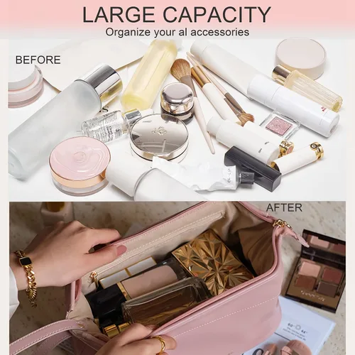 Miniatura 6 de Nuevo bolso cosmético del viaje de la capacidad grande, bolso del organizador del maquillaje, diseño interior claro del bolsillo, C-rosa, Clásico