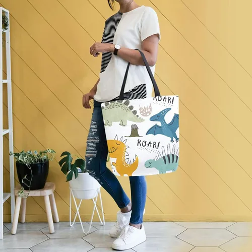 Miniatura 2 de SUABO Bolsa de asas de cocina reutilizable para comestibles, bolsa de compras de lona para exteriores Dinosaurio