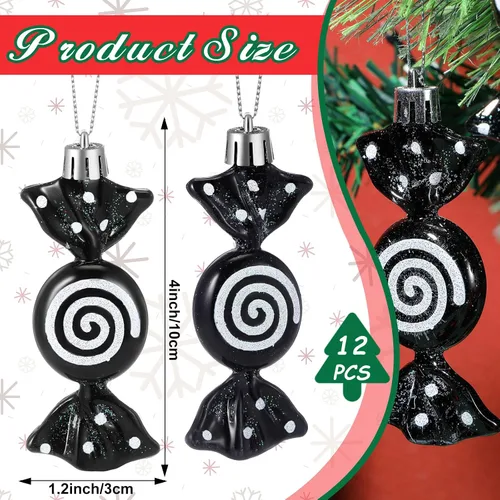 Miniatura 4 de Threan 12 piezas de adornos de caramelo de Navidad para decoración de árbol colgante, bastón de caramelo brillante, adorno de Navidad de menta