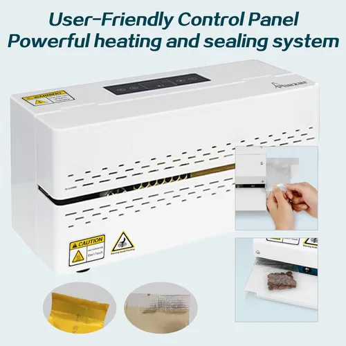 Miniatura 2 de Phezer Máquina de sellado térmico continuo, sellador automático de bolsas de plástico con control digital de temperatura, sellador térmico de banda