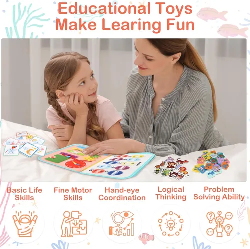 Miniatura 5 de Teefrye Tablero Montessori para niños pequeños de 1 a 3 años de edad, tablero de actividades educativas, juguetes sensoriales de viaje, de 2 a 4 Rosa
