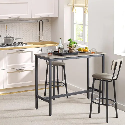 Miniatura 5 de Juego de mesa de bar y 2 sillas, 3 piezas para espacios pequeños, mesa de comedor rectangular para 2 mesas de bar de altura de mostrador con 2 Gris