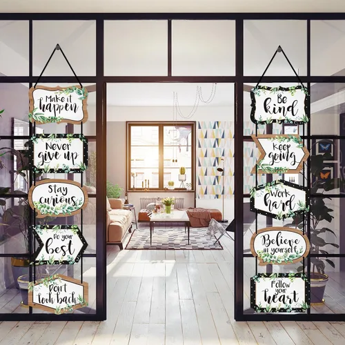 Miniatura 7 de Fulmoon Cartel de eucalipto para decoración de aula, letrero motivacional para porche, refranes positivos, recortes inspiradores para el regreso a