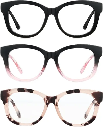 Miniatura 8 de LADEESSE - Gafas de lectura para mujer estilo Oprah, paquete de 3 unidades, con montura cuadrada extra grande con bisagra de resorte, bloqueo de luz