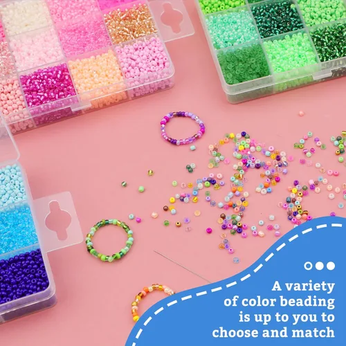 Miniatura 6 de 7380 cuentas de semillas de vidrio, cuentas de semillas de pulsera 8/0 de 0.118 pulgadas para joyería, 12 colores redondos surtidos para pulseras