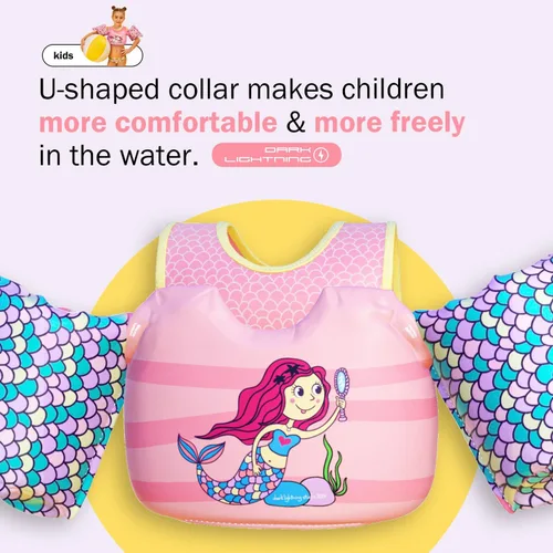 Miniatura 6 de Dark Lightning Chaleco de natación para niños de 2, 3, 4, 5, 6 y 7 años, flotadores para niños pequeños con alas de brazo de 30 a 50 libras, chaleco