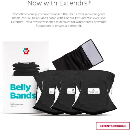 Miniatura 2 de Pet Parents - Bandas abdominales y extensores lavables prémium para perros machos - Pañales para perros machos - Paquete de 3 - Color: negro