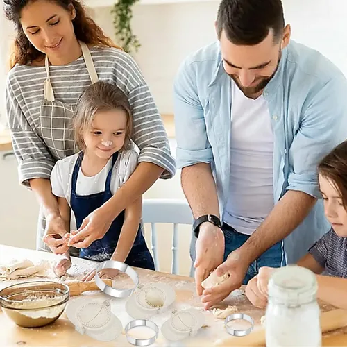 Miniatura 7 de Prensa para hacer empanadas de 7 piezas, todo en uno de 3 tamaños (4.25/3.14/2.67 pulgadas), prensa para hacer albóndigas con cortador de masa