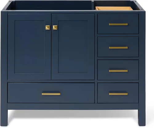 Miniatura 55 de ARIEL Cambridge - Mueble base de tocador de baño de 36 pulgadas, madera maciza, 2 puertas de cierre suave, 5 cajones de cola de milano
