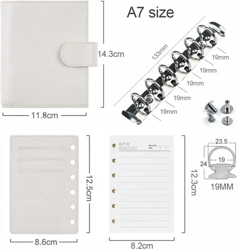 Miniatura 6 de Moterm Planificador de anillos regular de bolsillo - Organizador de agenda de cuero genuino