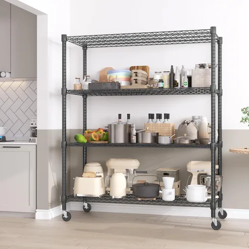 Miniatura 2 de Homdox Estantes de almacenamiento de 60"W, estantería de alambre resistente de 4 niveles con ruedas, 2400LBS estantes de metal ajustables Negro