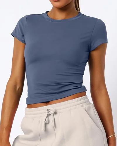 Miniatura 2 de Camisetas básicas de manga corta con cuello redondo para mujer de verano Y2K, lindas para salir, camisetas estilo bebé
