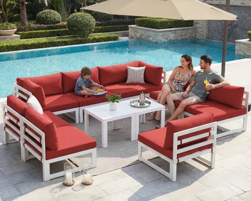Miniatura 68 de NICESOUL - Juego de 10 muebles de patio extra grandes de aluminio moderno, sofá para exteriores con asiento de 29" de profundidad y ancho, 500 lbs