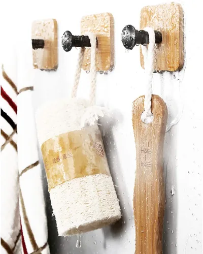 Ganchos de madera para colgar en la pared, para colgar en la puerta, para ropa, autoadhesivos, para cortina de ducha de madera, gancho decorativo