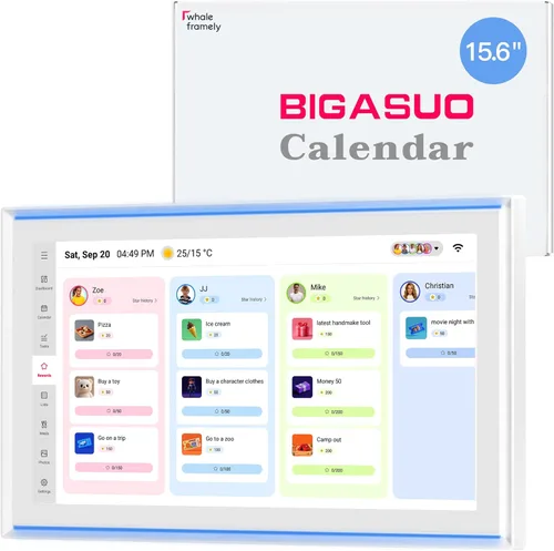 Calendario digital familiar de 15.6 pulgadas, gráfico de tareas, planificador de comidas, pantalla de fotos, pantalla táctil interactiva FHD con
