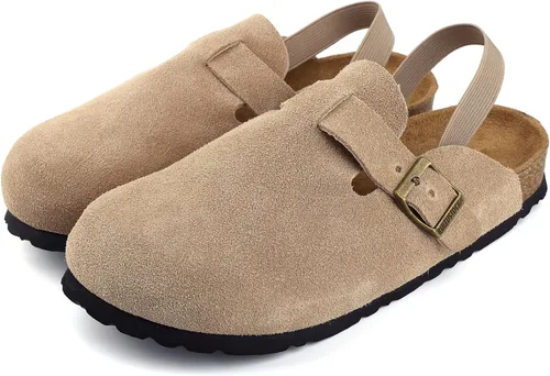 Miniatura 2 de Zuecos de gamuza para niños pequeños, zapatos de cuero para niños y niñas, sandalias lindas clásicas de corcho con hebilla ajustable