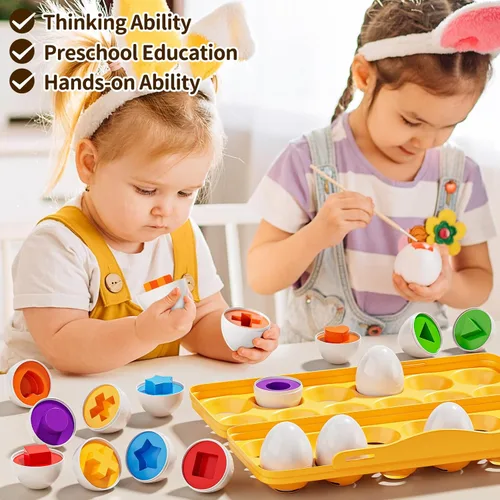 Miniatura 2 de JUKUDAHU Huevos Emparejados Juguetes para Niños Pequeños de 1 2 3 4 Años - Juegos de Clasificación de Formas y Colores, Huevos de Pascua para Niños
