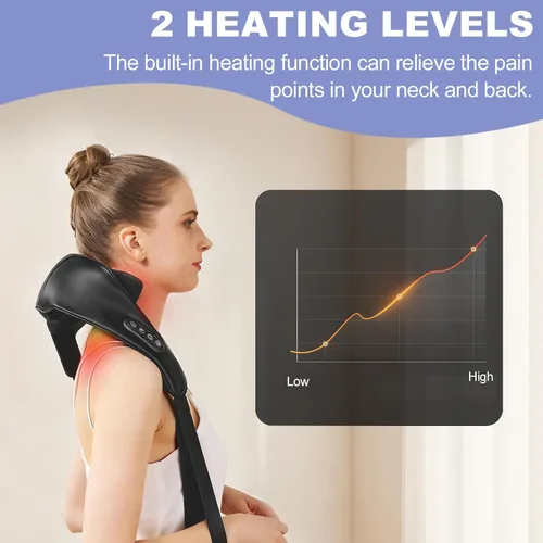 Miniatura 4 de DS SAVORING Masajeador inalámbrico de cuello y hombros con calor, amasado eléctrico de tejido profundo para dolor de espalda, almohada de masaje