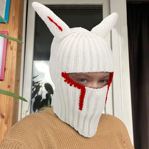 Miniatura 5 de Funny Horns - Gorro de punto creativo para Halloween, gorro de cara completa, máscara de esquí, resistente al viento, pasamontañas