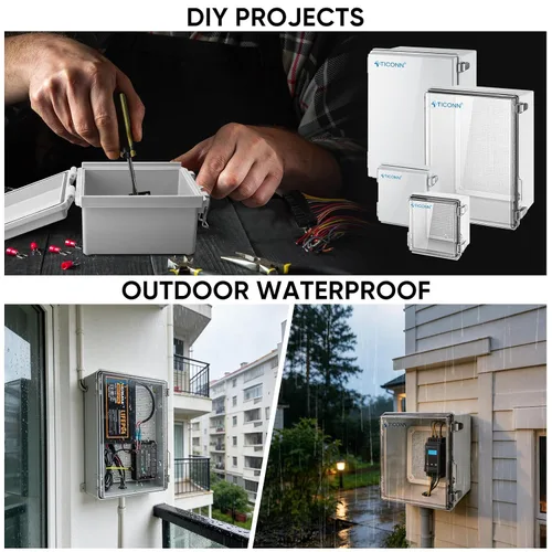 Miniatura 8 de TICONN - Caja de conexiones eléctricas impermeable IP67 con carcasa de plástico ABS con tapa con bisagras con placa de montaje, soportes de pared
