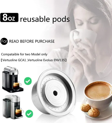 Miniatura 2 de Cápsula de café reutilizable, vaina de café rellenable de acero inoxidable para preparar espresso 230ML/8OZ, cápsula de metal V-ertuoline compatible