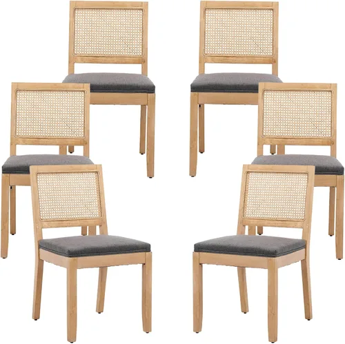 Miniatura 86 de Juego de 2 sillas de comedor de campo francés, sillas de comedor de madera de granja beige, silla de comedor con respaldo tejido con cojín tapizado