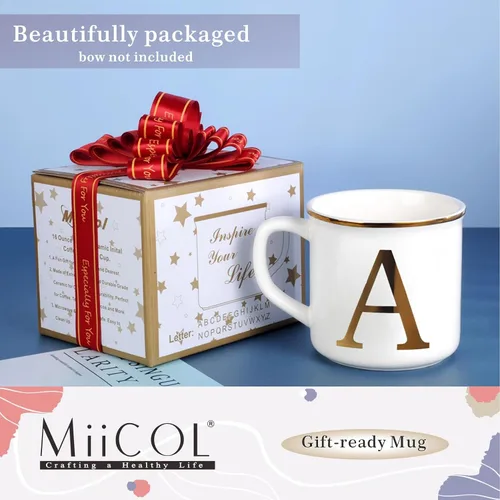 Miniatura 8 de Taza de Café de Cerámica Miicol 16 oz, Taza de Café Monograma, Taza de Té con Inicial Dorada, Taza de Té Personalizada, Regalo Único, Taza Grande