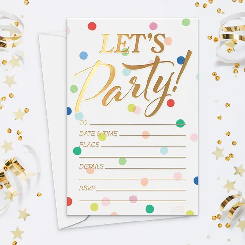 Miniatura 7 de ¡Invitaciones de fiesta S&O! 25 invitaciones tradicionales de papel de aluminio dorado con sobres, invitaciones de boda, bebé y despedida