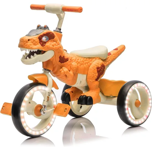 Miniatura 8 de Triciclo de dinosaurio para niños, triciclo para niños pequeños, rueda grande con ruedas anchas de EVA flash, pedales antideslizantes, cesta de Azul