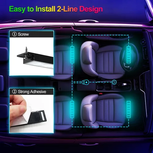 Miniatura 6 de YiLaie Luces interiores de automóvil, luces interiores inteligentes para automóvil con control de aplicación, kit de iluminación interna de neón