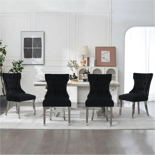 Miniatura 45 de adochr Juego de 2 sillas de comedor de terciopelo, sillas de cocina tapizadas con patas de metal, respaldo abotonado moderno con anillo de tracción