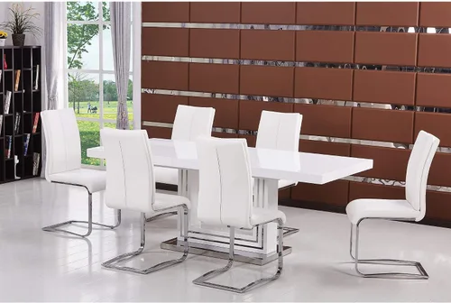 Miniatura 2 de Bailey Mesa de comedor rectangular extensible de 63 a 79 pulgadas, parte superior lacada de alto brillo, se expande para asientos adicionales, pilar