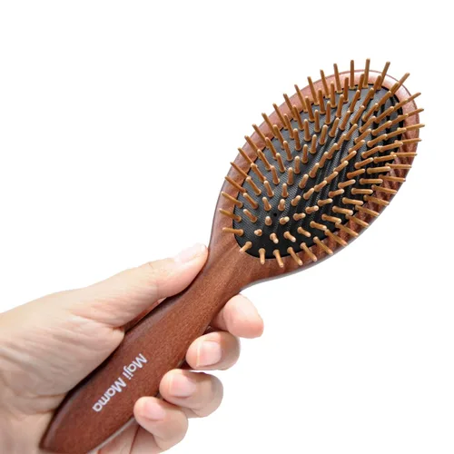Cepillo de madera hecho a mano para mujeres y hombres, cepillo de pelo con pasadores de bambú, masaje cuero cabelludo y desenredante para cabello