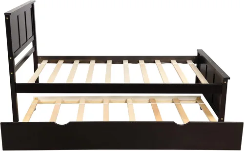 Miniatura 4 de P PURLOVE Cama de plataforma de tamaño individual con nido, marco de cama nido de madera con cabecera y soporte de listones, no necesita somier